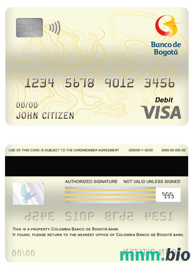 Colombia Banco de Bogotá bank visa debet karta przykład w formacie PSD